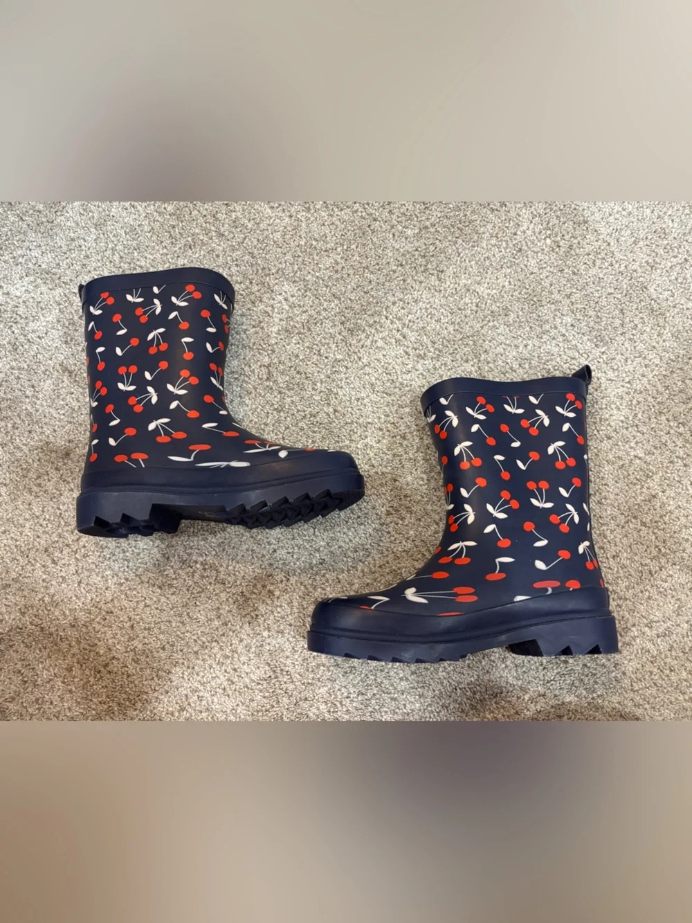 Janie and Jack Cherry Print Little Girl Rain Boots Size 12